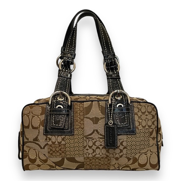Coach Handbags - Coach Soho Signature Patchwork Satchel Khaki/Brown with Patent Leather Accents